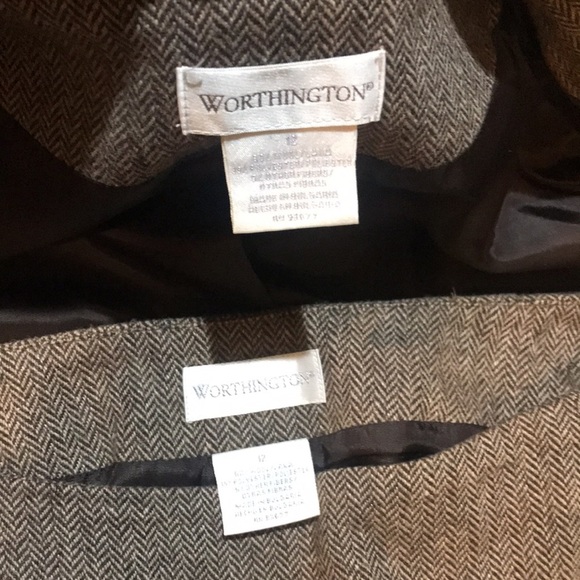 Worthington Brown Tweed Wool Blend Skirt Suit Pleated Hem Side Zip Lined-12 - Picture 13 of 16